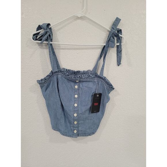 Levi's Denim Women's Crop Top Tie Straps Size XS Button Front #15‎ - Picture 1 of 5